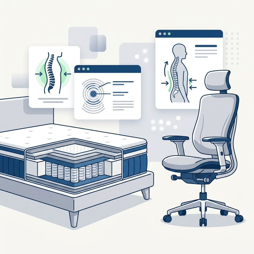 Colchón ortopédico de alta tecnología y silla ergonómica